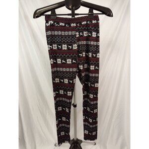 Yado Women's Black Red White Fair Isle Christmas Leggings Size L/XL
